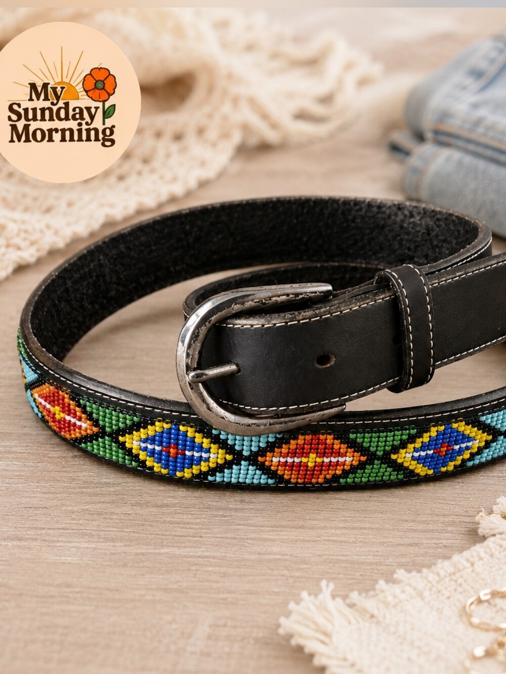 Vintage GAP Beaded Leather Belt Size XL Boho Western